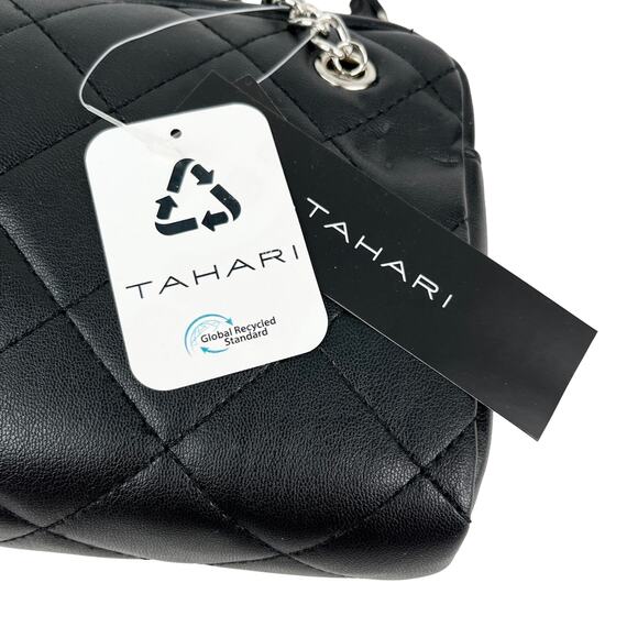Tahari Calista Vegan Leather Satchel Black Quilted New - Picture 10 of 14